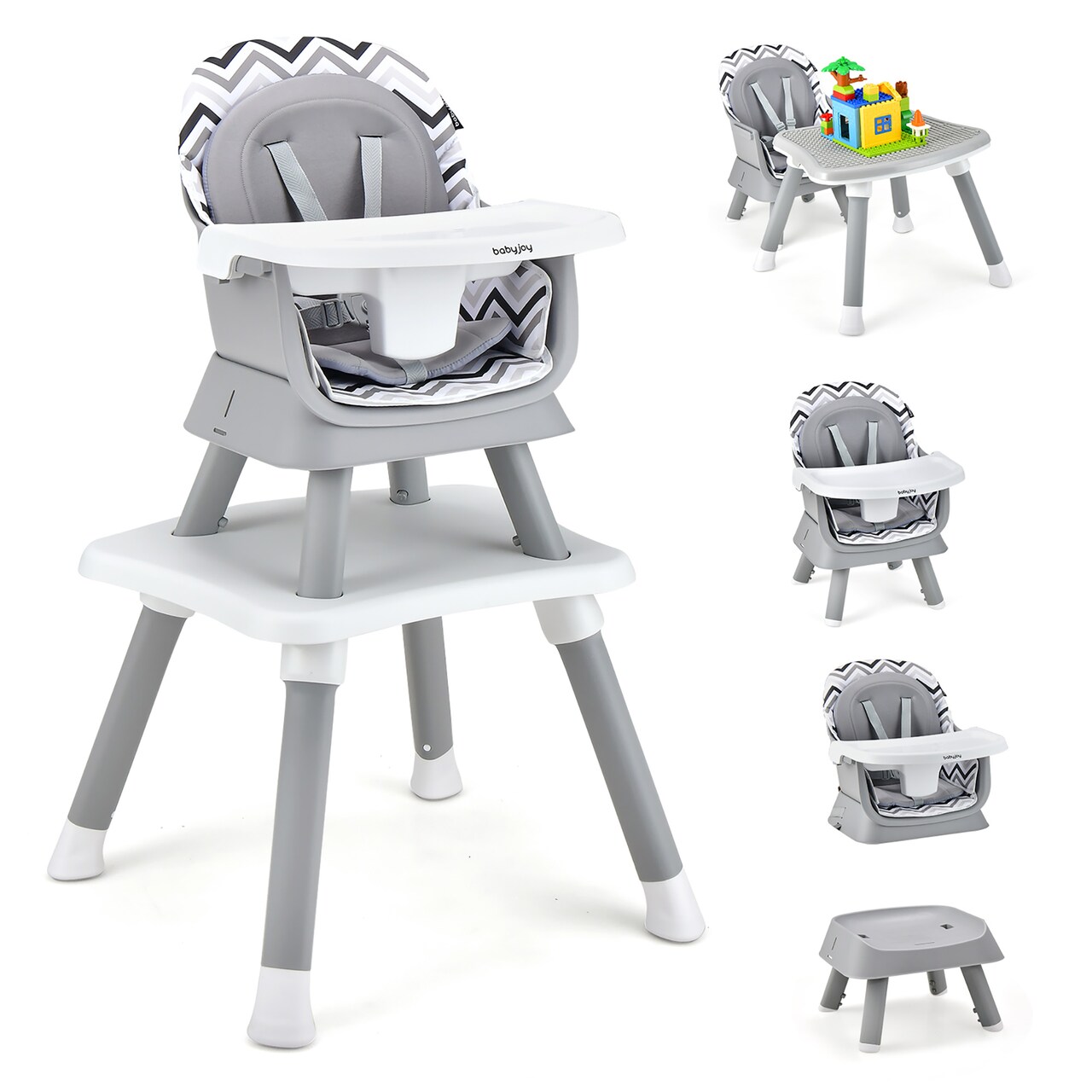 Costway 8-in-1 Baby High Chair Convertible Dining Booster Seat with Removable Tray Grey/Pink/Yellowith Strip/Black